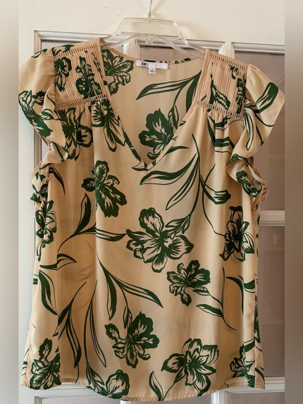 EUC light pink and green DR2 v neck blouse